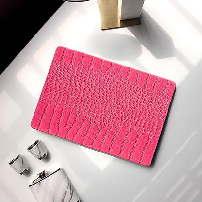 KEROM Compatible for Crocodile MacBook Pro 13 Inch Case 2025-2016 M2 M1 A2338 A2289 A2251 A2159 A1989 A1706 A1708, Textured Aligator Skin Snakeskin PU Leather Hardshell & Keyboard Cover, Pink