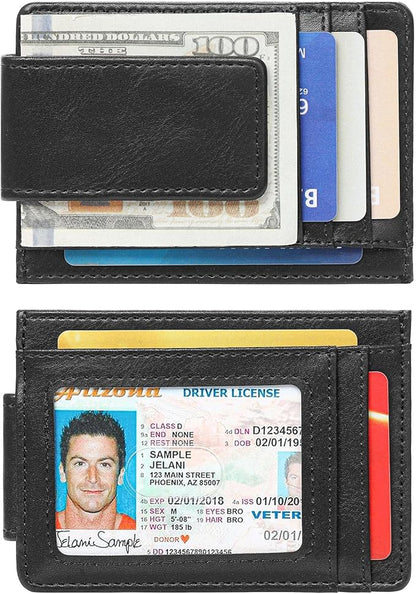 Magnetic Closure Slim Wallet for Men Leather RFID Blocking Minimalist Front Pocket Money Clip Wallet Credit Card Holder