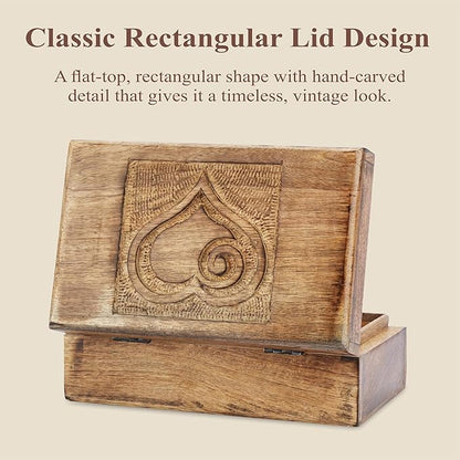 Ajuny Wooden Decorative Jewelry Box with Heart Design Carving - Multipurpose Treasure Chest Storage Keepsake Box Necklaces Watch Organizer Boxes Birthday Gifts for Women & Men 8x5 Inch