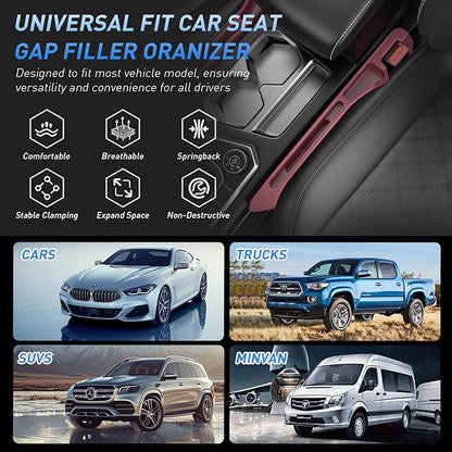 Car Seat Gap Filler 2Pack, Inserts Between Seats Console with Organizer Storage Upgraded Phone Holder Side Seat Gap Fillers Cars Front Seats Fill Plug Car Essentials for Vehicle SUV Truck (Wine Red)