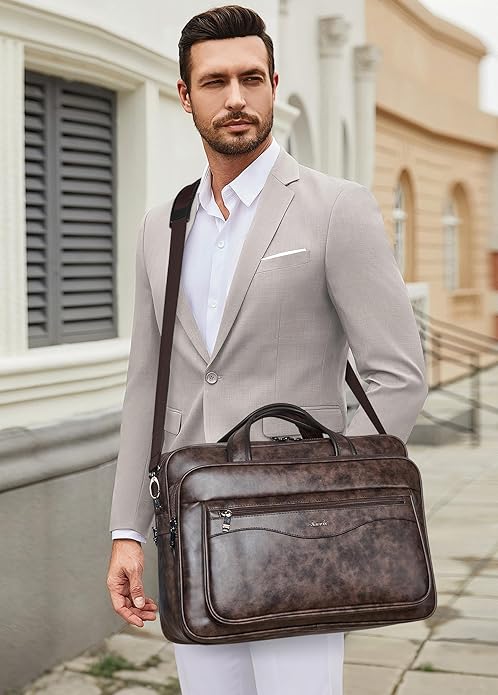 Shrrie Leather Laptop Bag Fits 17 to 17.3 Inch for Men and Women,Vintage Business Briefcase Laptop Messenger Work,Travel