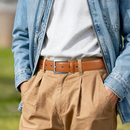 Men's Genuine Leather Dress Belt, 1 3/8" Classic Mens Jeans Pants Belt for Work Business Casual Golf