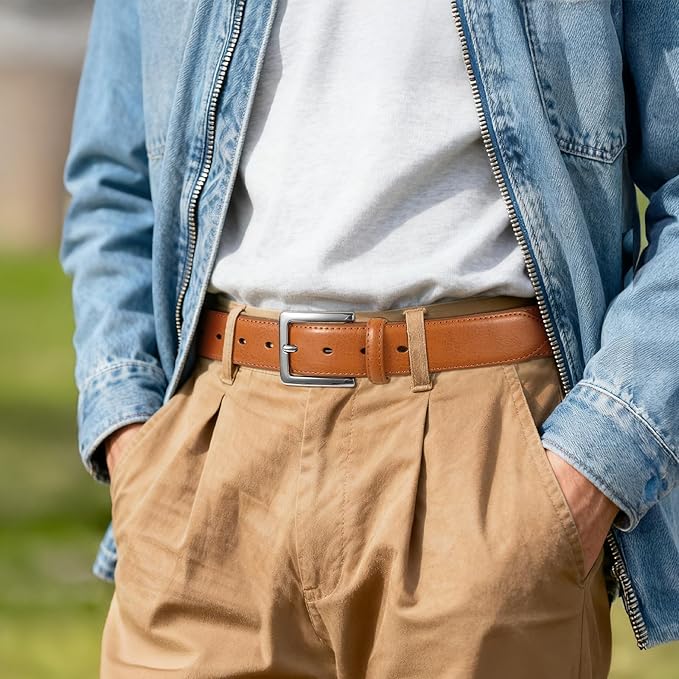 Men's Genuine Leather Dress Belt, 1 3/8" Classic Mens Jeans Pants Belt for Work Business Casual Golf