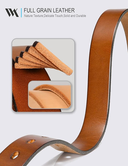 WOLFANT Full Grain Leather Belt for Women,1.1" Ladies Casual leather Jean Belt with Vintage Circle buckle in Gift Box