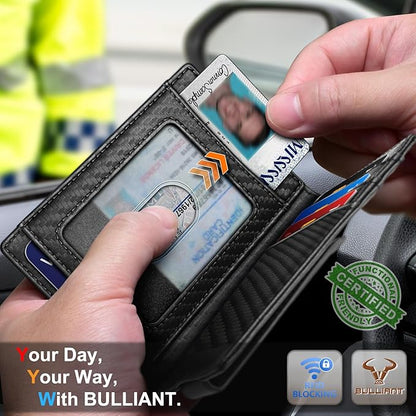 BULLIANT Magnetic Closure Slim Wallet-Genuine Leather Front Pocket Wallet for Men,RFID Blocking,Holds 12 Cards and Money Clip