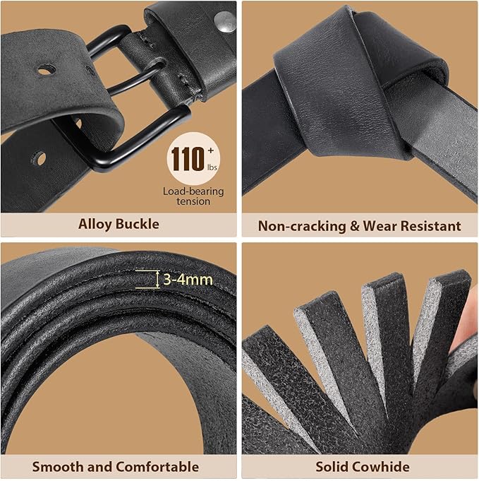 Men's Leather Belt Full Grain Leather Belts for Men Handmade Real Solid Top-Grain Leather Heavy-Duty Work Belt Gifts