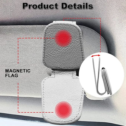 2 Pack Leather Car Visor Sunglass Holder, Magnetic Leather Glasses Eyeglass Hanger Clip for Car, Sunglass Clip Glasses Holder for Car Visor (Gray)