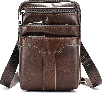 MASIWEI Real Leather Crossbody Bag for Men Women Hiking Small Purse Convertible Belt Loop Shoulder Bag for Phone Passport
