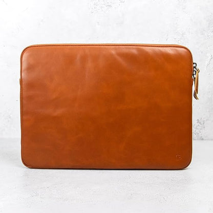Casemade Real Leather Laptop Case/Zipped Folio Bag with Inner Pocket & Wool Lining Compatible with Apple MacBook, HP, Dell, Asus, Levovo (16 Inch - Tan)