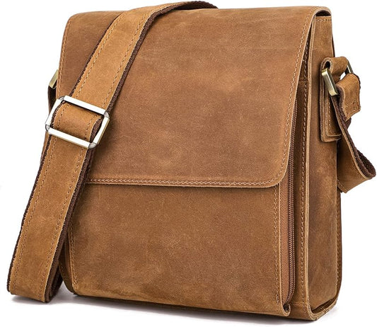 Augus Leather Messenger Crossbody Shoulder Bag for Men Work Business Casual Adjustable straps With YKK Metal Zipper
