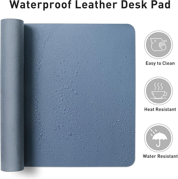 Aothia Faux Leather Desk Mat - Non-Slip PU Leather Desk Blotter, Waterproof Writing Surface, Large Desk Pad for Office & Home (Denim Blue, 55" x 24")