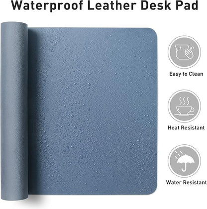 Aothia Faux Leather Desk Mat - Non-Slip PU Leather Desk Blotter, Waterproof Writing Surface, Large Desk Pad for Office & Home (Denim Blue, 55" x 24")