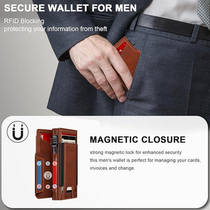 Wallet for Men Wallet with Slim Pop Up Card Holder 9-13 Cards, Bifold Minimalist Smart Wallet RFID Blocking Credit Card Holder with ID Window & Stretchable Cash Slot Compact Metal Aluminum Card Case