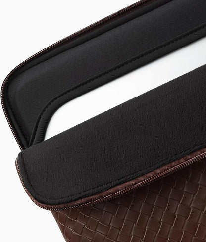 Comfyable Woven Laptop Sleeve 13 Inch 14 Inch Compatible with MacBook Air M5 & MacBook Pro M5 Pro/Max 2026, Faux Leather Mac Travel Case for Men Women, Mocha Brown