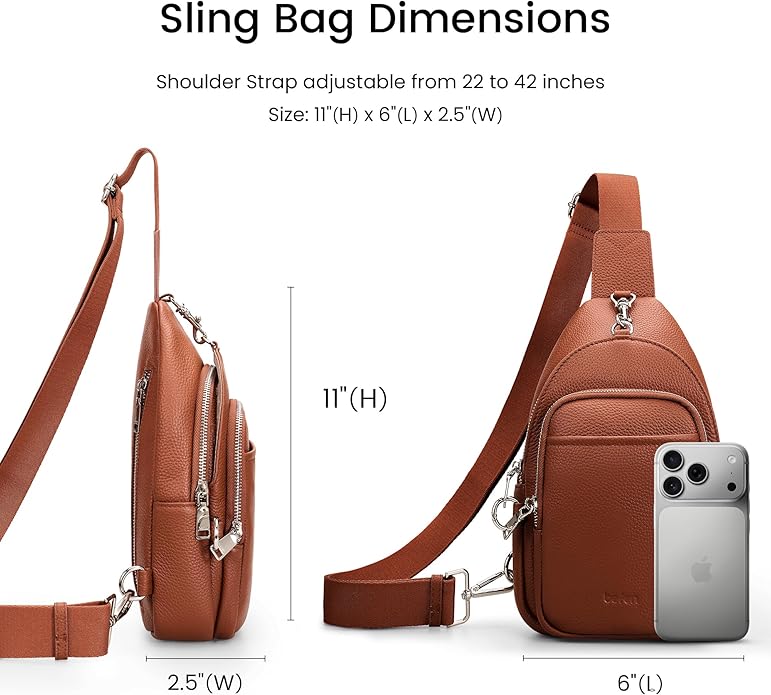 befen Genuine Leather Small Sling Bag for Women Anti-Theft Crossbody Chest Bags Multi-Pockets Fanny Pack with RFID Card Slots