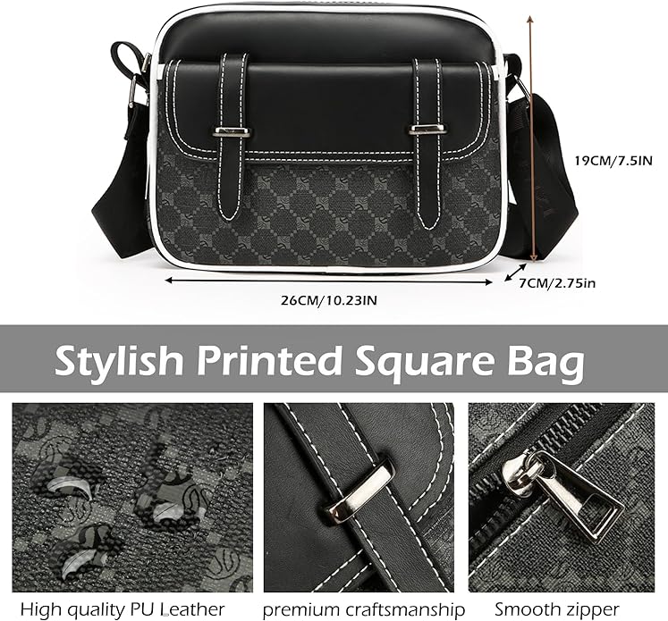 Crossbody Bag for Mens, Pu leather Cross Body Purse, Multi Pocket Shoulder Bag Messenger Bag for Travel Work Daily