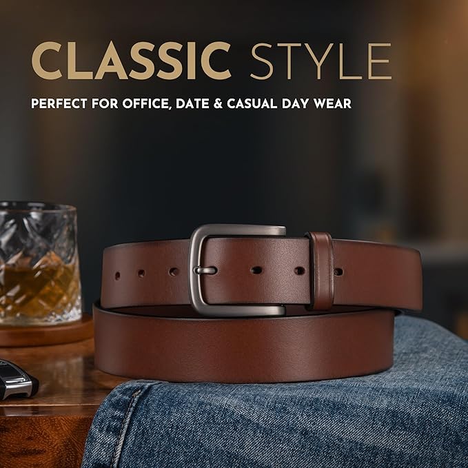 Buffway Men's Leather Belt,1.5" Handmade Top-Grain Leather–Durable,Comfortable,Suitable for Everyday Formal & Casual Wear