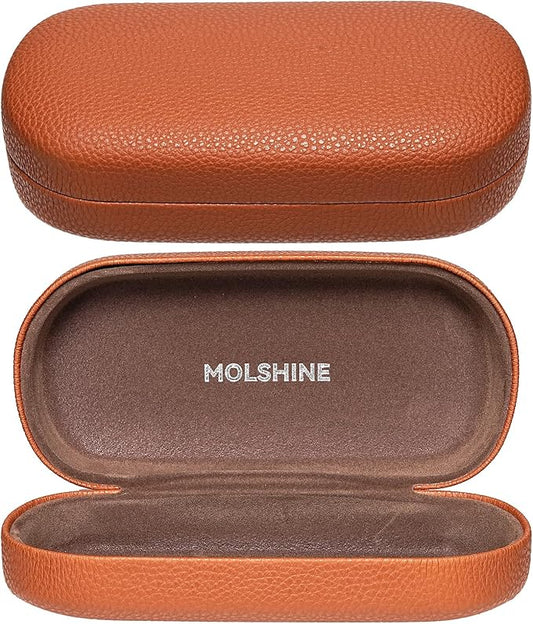 molshine Hard Shell Leather Sunglasses Case,Classic Large Glasses Case for Women Men,Sunglass Eyeglasses