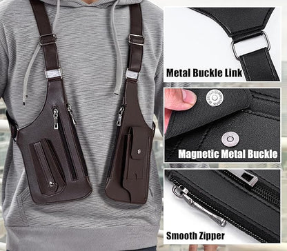 Double Shoulder Armpit Bag for Men, Anti-Theft Cross-Body Concealed Carry with Hidden Phone Wallet Pocket,Premium PU Leather Adjustable Shoulder Underarm Bag