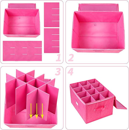 Stemware Storage Cases, Hard Shell Wine Glass Storage Box Containers with dividers for 12 Wine Glasses, Drinkware, Glassware or Crystal 17" x 13" x 10"H (Pink)