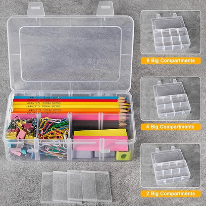 2 Pack 8 Grids Bead Organizer and Storage, Plastic Organizer Box with Removable Dividers and Labels for Jewelry Crafts Small Parts Electronics Tackle Boxes (2)