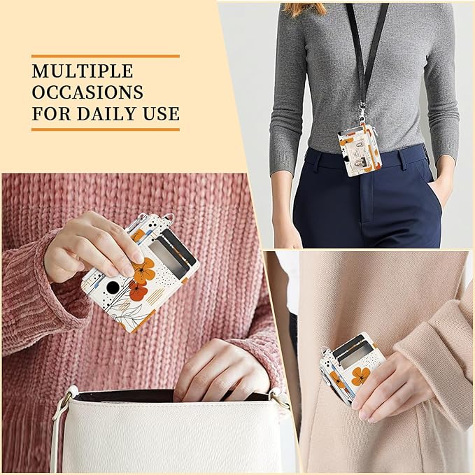 Hancynir Slim Wallet Women Credit Card Holder Abstract Boho Flower RFID Small Mini Card Case Front Pocket PU Leather Thin Travel Zipper Coin Cash ID Window Ladies Female Wallet Gifts