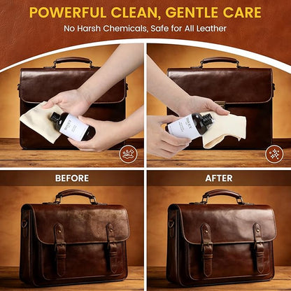 Leather Care Kit,Leather Cleaner and Leather Conditioner,Non-Toxic Leather Care Set for Purse,Leather Bag,Restore Shine,Softens,Removes Stains,Car Seats & Interior,Jackets,Shoes & Bags