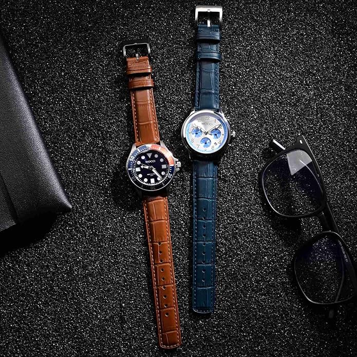 WOCCI Watch Bands, Top Grain Leather, Embossed Alligator Grain, Quick Release, Band Width 18mm 20mm 22mm