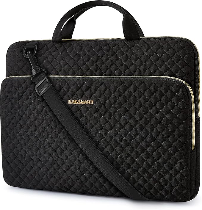 BAGSMART 15.6 Inch Laptop Sleeve Case Compatible with MacBook Pro 16 Inch,15.6 Inch HP,Dell,Acer Aspire,Asus Notebook, Protective Laptop Bag for Women with Shoulder Strap,Pocket,Handle, Black