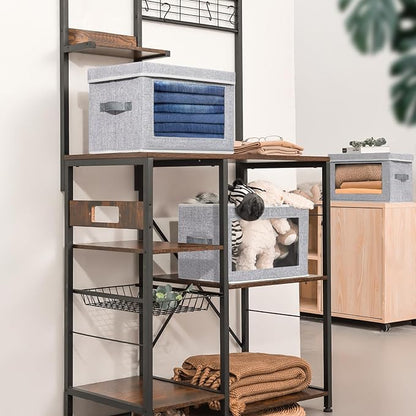 Homsorout Stackable Storage Bins with Lids - Medium Storage Box with Lids, Foldable Storage Bins, Wardrobe Clothes Organizer with Window, Cubes Storage Bins for Living Room, 6 Pack, Blended
