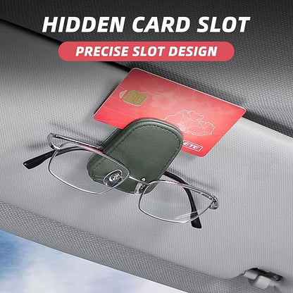 2PCS Sunglasses Holders for Car Sun Visor, Leather Eyeglasses Hanger Mounter, Magnetic Glasses Holder and Ticket Card Clip, Universal Auto Interior Accessories (Dark Green, 2PCS)