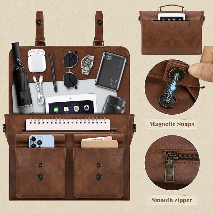 Leather Messenger Bag for Men 15.6 Inch Vintage Laptop Bag Waterproof Briefcases for Men Computer Bag Satchel for Work/Office