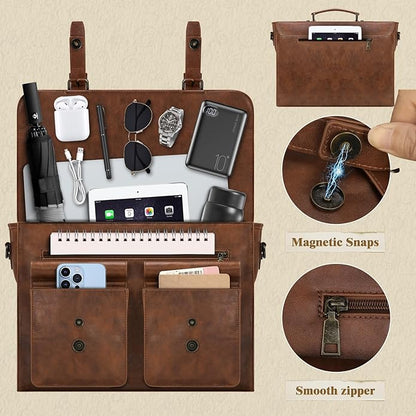 Leather Messenger Bag for Men 15.6 Inch Vintage Laptop Bag Waterproof Briefcases for Men Computer Bag Satchel for Work/Office