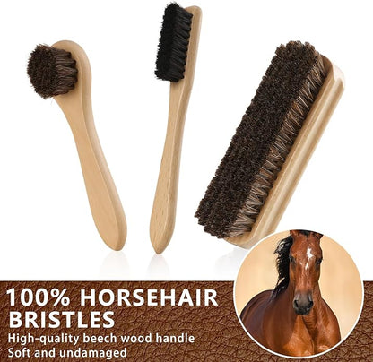 10 PCS Leather Care Kit - Horsehair Brushes,Saddle Soap,Waterproofing Wax,Mink Oil Conditioner,Polishing Cloth,Microfiber cloth,Boot Shoe Shine Cleaning Kit Gift for Men Cowboy Husband Dad ﻿