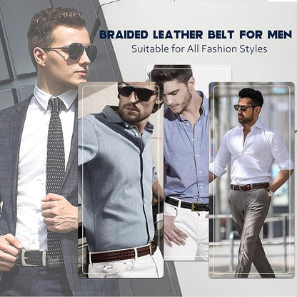 BELTROAD Braided Leather Belt for Men Casual Jeans Golf, Men's Leather Woven Alloy Buckle Hand Braided Belts Gift for Men