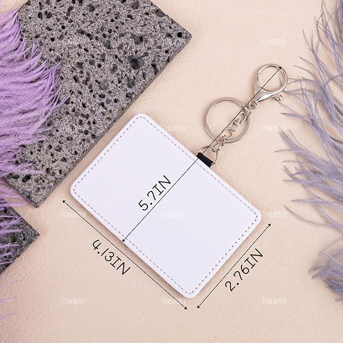 AUEAR, 6 Pack Sublimation Leather Badge Holder Set Work Card ID Sleeves with Keychains for Office (Horizontal)