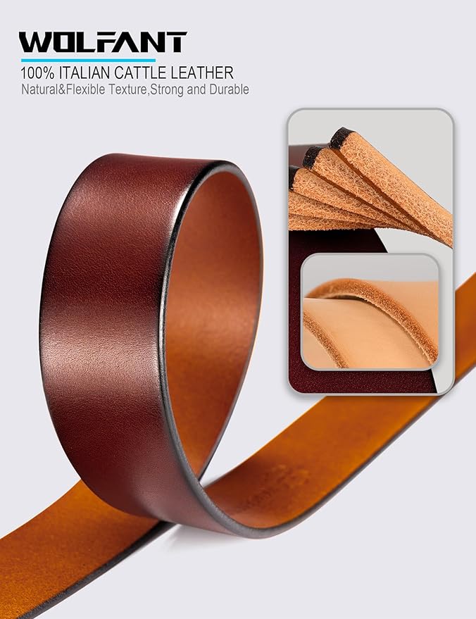 WOLFANT 1.5" Full Grain Leather Belt for Men in Gift Box,100% Italian Real Solid Leather