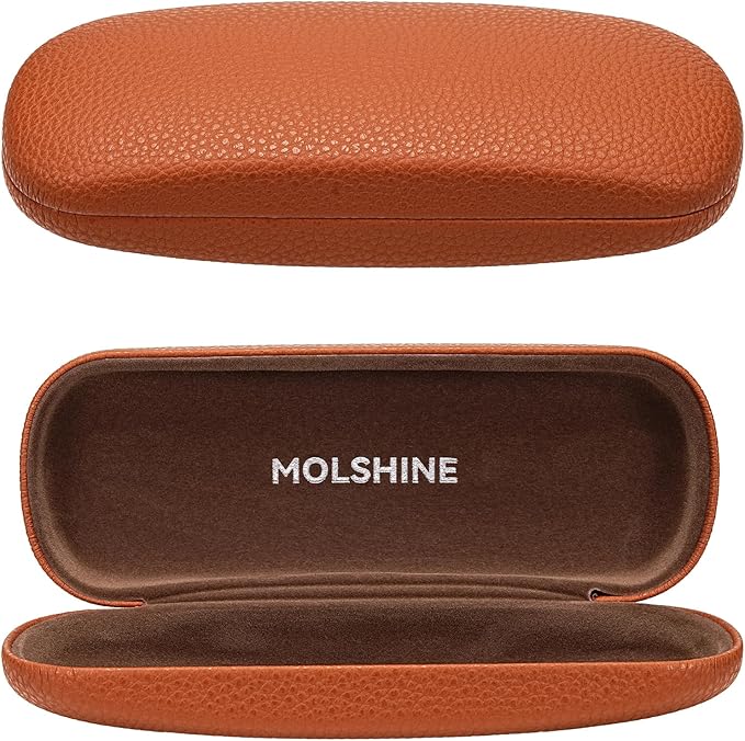 molshine Hard Shell PU Leather Glasses Case,Travel Portable Eyeglass Case for Men Women Girl Travel Study Work