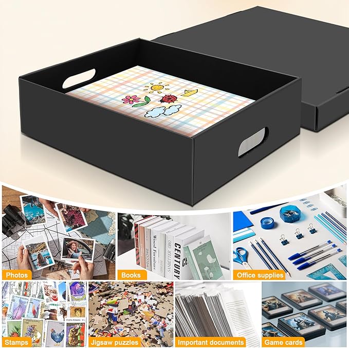 4PCS Photo Storage Box,14.5“ x 12“ x 3.94“ Photo Keepsake Storage Box Sturdy Picture Box Store and Protect Pictures,Documents Black