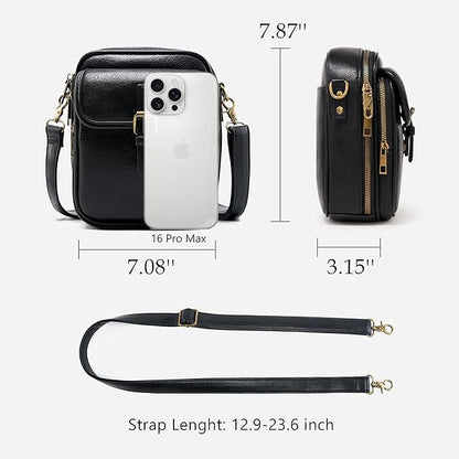 Small Messenger Bag Vegan Leather Crossbody Bag for Women Men, Vintage Cross Body Shoulder Purse with Card Slots