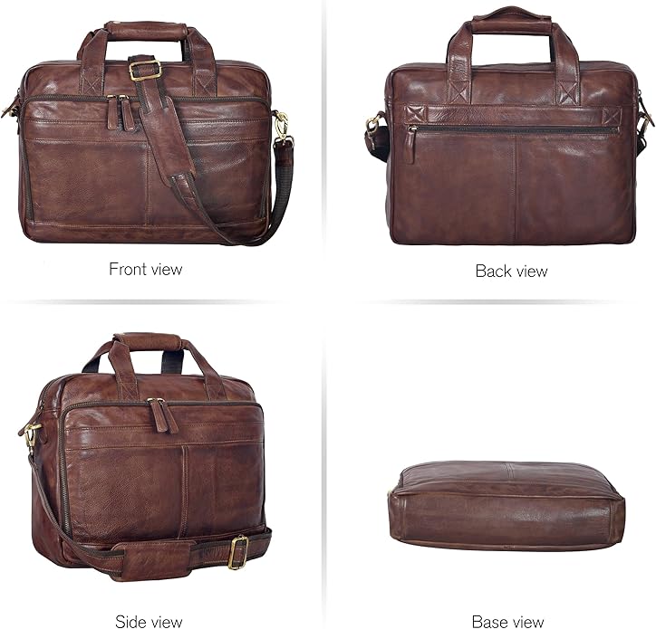 Oak Leathers Leather Messenger Bag for Men and Women - Laptop Briefcase Bag For College, Office, Adjustable Shoulder Strap