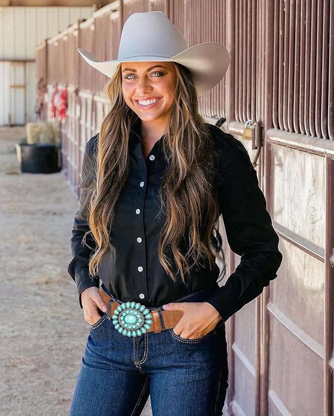 INOGIH Adjustable-Vintage-Western-Cowboy-Belt Women Men - Cowboy-Style Engraved-Buckle Belt for Jeans Pants Dresses