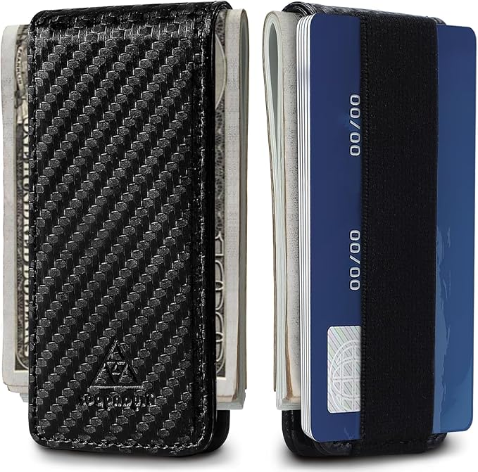Magnetic Money Clip for Men Leather Money Clip with elastic band Slim Money Clip Holds 5 credit card and10 Bills