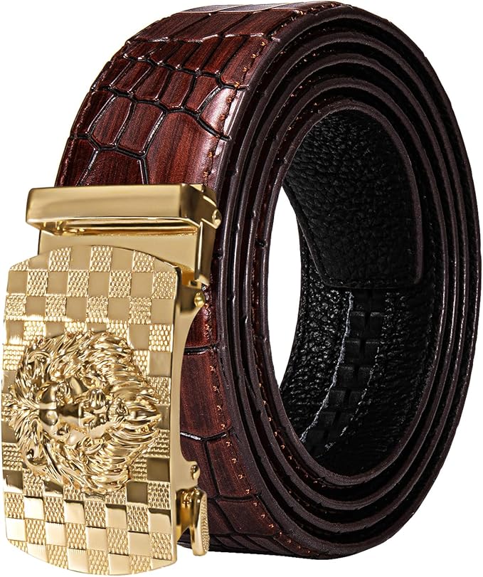 Dubulle Men's Ratchet Belt Gold/Black/Red/Green/Blue/White Automatic Buckle Business Casual Belt Gift - Adjustable Fit