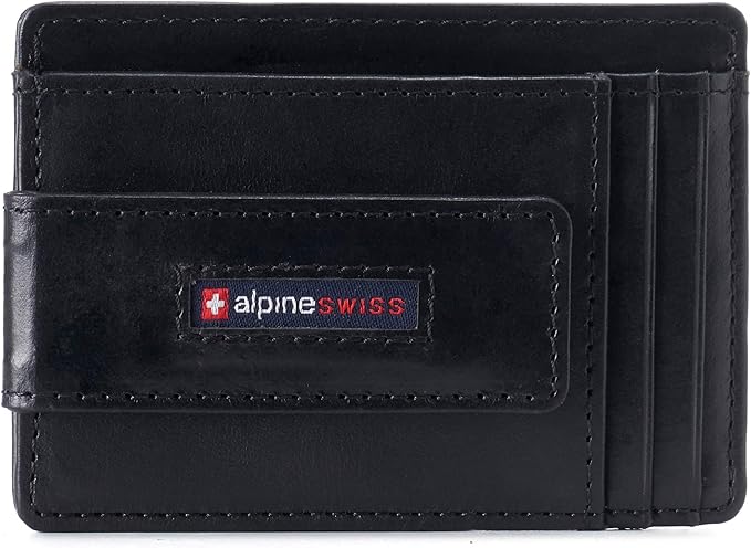 Alpine Swiss Harper Mens RFID Slim Money Clip Front Pocket Wallet Minimalist Leather ID Card Holder | RFID, Slim, Money Clip, Front Pocket, Minimalist, ID Card Holder