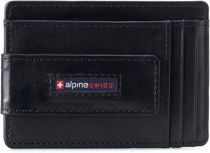 Alpine Swiss Harper Mens RFID Slim Money Clip Front Pocket Wallet Minimalist Leather ID Card Holder | RFID, Slim, Money Clip, Front Pocket, Minimalist, ID Card Holder