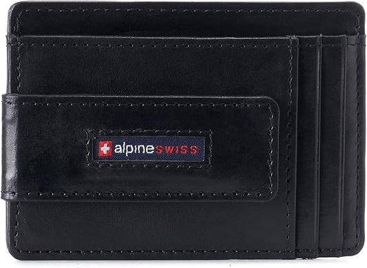 Alpine Swiss Harper Mens RFID Slim Money Clip Front Pocket Wallet Minimalist Leather ID Card Holder | RFID, Slim, Money Clip, Front Pocket, Minimalist, ID Card Holder