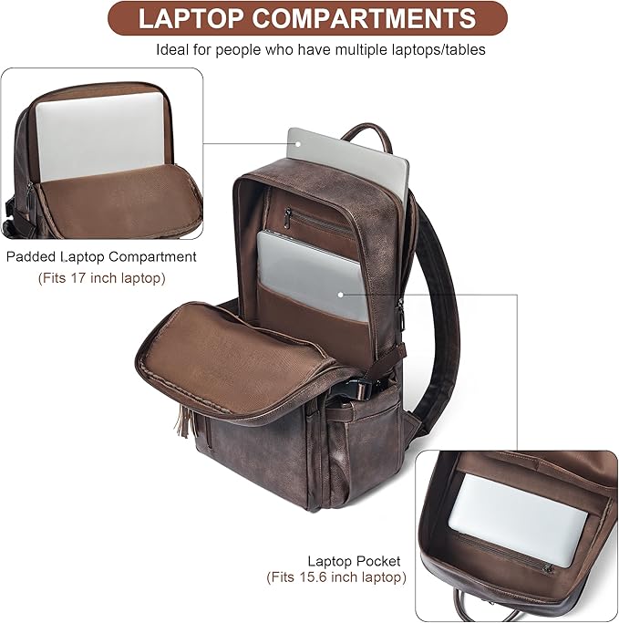 Shrrie Vegan Leather Laptop Backpack for Women,17 Inch Computer Backpack Purse for Work Business College Travel Teacher Nurse with Anti-theft Pocket & Giant Tumbler Holder Pocket,Chocolate