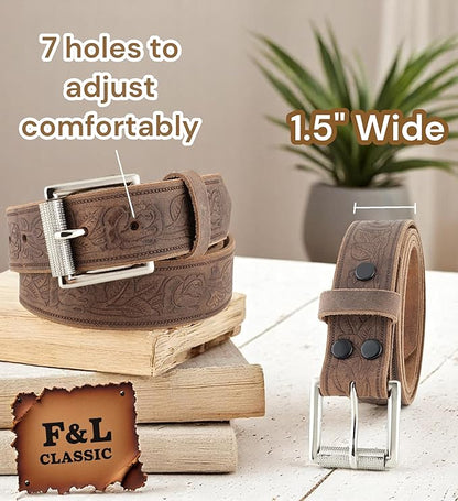 F&L CLASSIC Men's full Grain Vintage Distressed leather Belt,easy to change Roller buckle,1.5" Wide,USA,