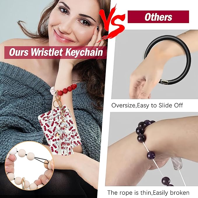 KNGITRYI Wallet Keychain Wristlet for Women,Slim RFID Credit Card Holder Purse Tassel Keychain Bangle Key Ring for Men Women